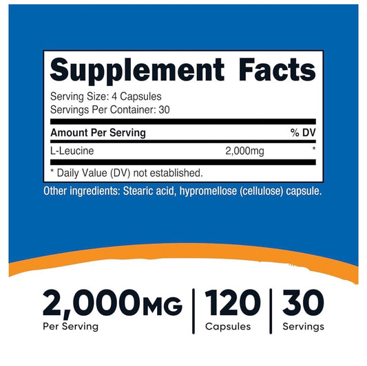 Nutricost L-Leucine 2000mg | Increases Muscle Growth & Lean Body Mass | 120 Capsules; Exp 10/2028