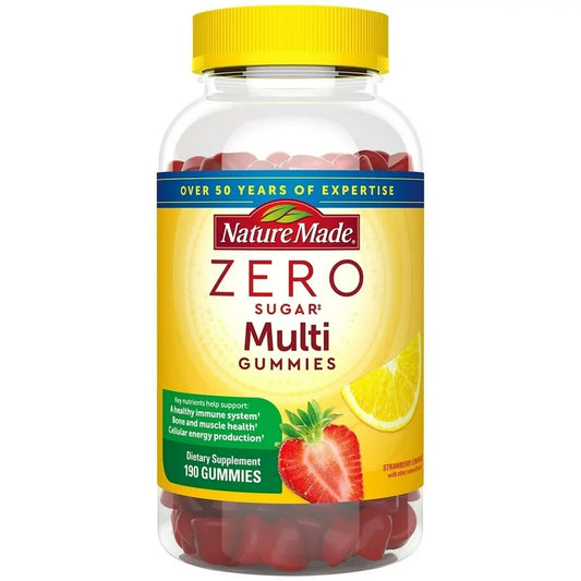 Nature Made Zero Sugar Multivitamin Gummies | Daily Nutritional Support for Men & Women | 95 Day Supply |  Aspartame-Free | 190 Sugar-Free Gummies; Exp 11/2025