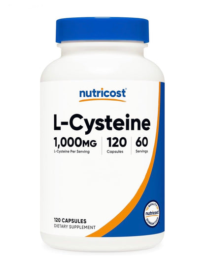 Nutricost L-Cysteine 1000mg | Free Form to Promote Optimal Absorption & Assimilation | Important for Skin, Hair & Nail Health | 120 Capsules; Exp 04/2029