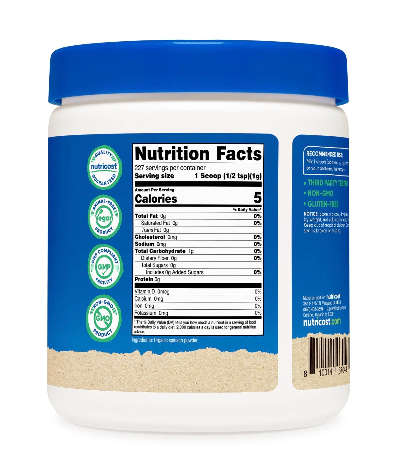 Nutricost Organic Spinach Powder | 227 Servings | Natural Source of Lutein, Folate, Fibre & Magnesium | Supports Eye Health & Overall Wellness | 8oz/227g; Exp 12/2027