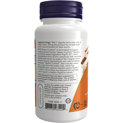 NOW Gastro Comfort with PepZin | Zinc L-Carnosine, Mastic Gum, Aloe Vera & Slippery Elm | Heals the Stomach Lining | Improves Gastrointestinal Health Tract | 60 Capsules; Exp 05/2029