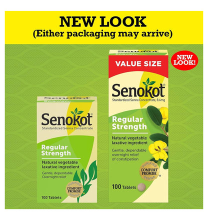 Senokot Regular Strength Constipation Relief | Senna Plant, A Natural Vegetable Laxative Ingredient | Senna Concentrate 8.6mg | 100 Tablets; Exp 11/2026
