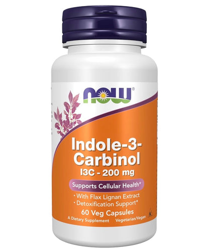 NOW Indole-3-Carbinol 200mg I3C) with Flax Lignan Extract | Detoxification Support | 60 Capsules; Exp 11/2028