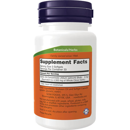NOW Garlic Oil Concentrate 1500mg per Serving | Supports Heart Health, Reduces Inflammation & Fight Microbes | 100 Softgels; Exp 06/2029