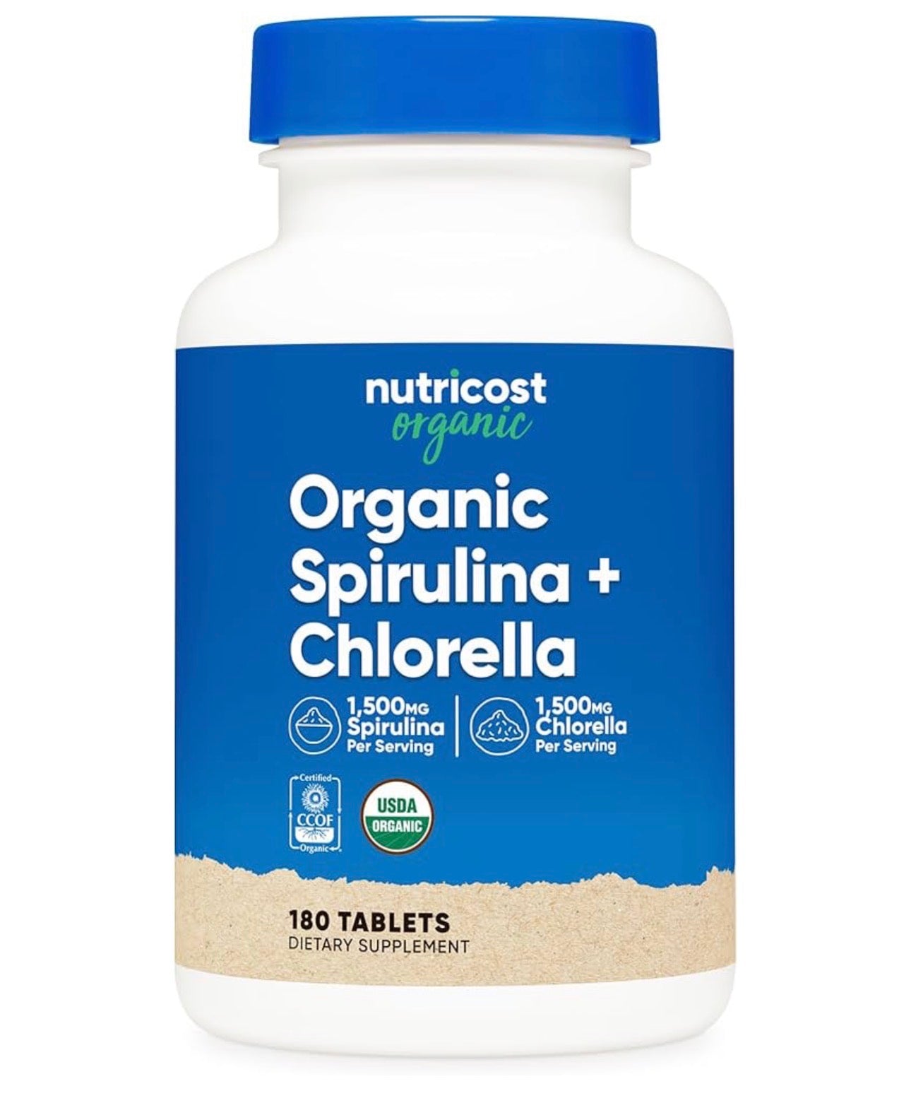 Nutricost Organic Spirulina + Chlorella 3,000mg | 1,500mg Spirulina, 1,500mg Chlorella | Supports Detoxification | Powerhouse Superfoods | 180 Tablets; Exp 08/2028