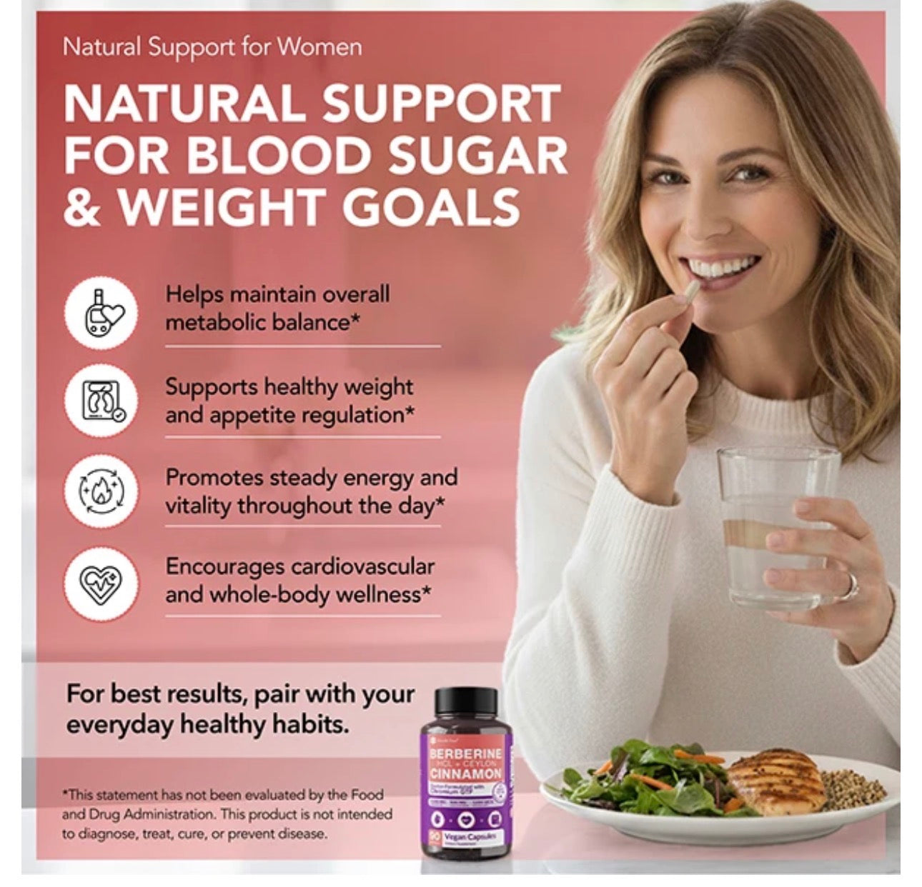 Intimate Rose Berberine + Ceylon Cinnamon & Chromium GTF | Berberine HCL 1000 mg, Ceylon Cinnamon Extract (10:1) 500 mg, Chromium Polynicotinate 1000 mcg | 90 Capsules; Exp 10/2027