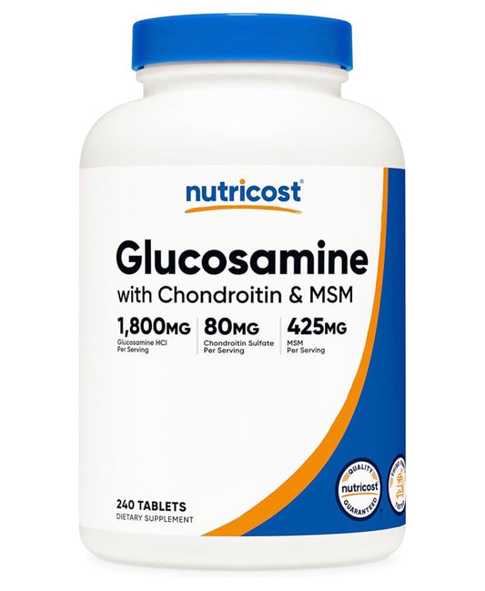 Nutricost Glucosamine 1800mg with Chondroitin & MSM | Promotes Normal Joint Mobility & Comfort | 240 Tablets; Exp 10/2028