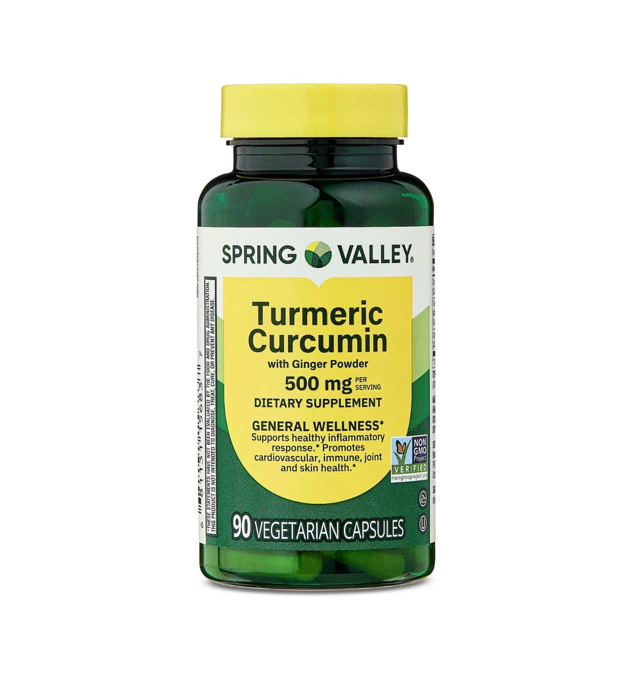 Spring Valley Turmeric Curcumin 500mg with Ginger | Anti-inflammatory | Promotes General Wellness | Supports Cardiovascular, Immune, Joint & Skin Health | 90 Capsules; Exp 06/2028