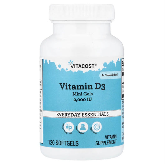 Vitacost Vitamin D3 Mini Gels 50 mcg (2,000 IU) | 120 Softgels; Exp 01/2028