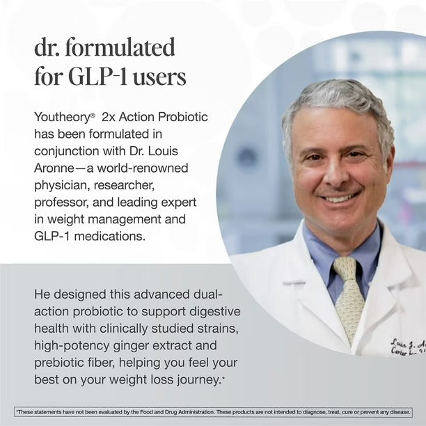 Youtheory 2x Action Probiotic | GLP-1 Support | Addresses Nutritional Gaps When on GLP-1 or When Reducing Calories | 75 Capsules; Exp 03/2027