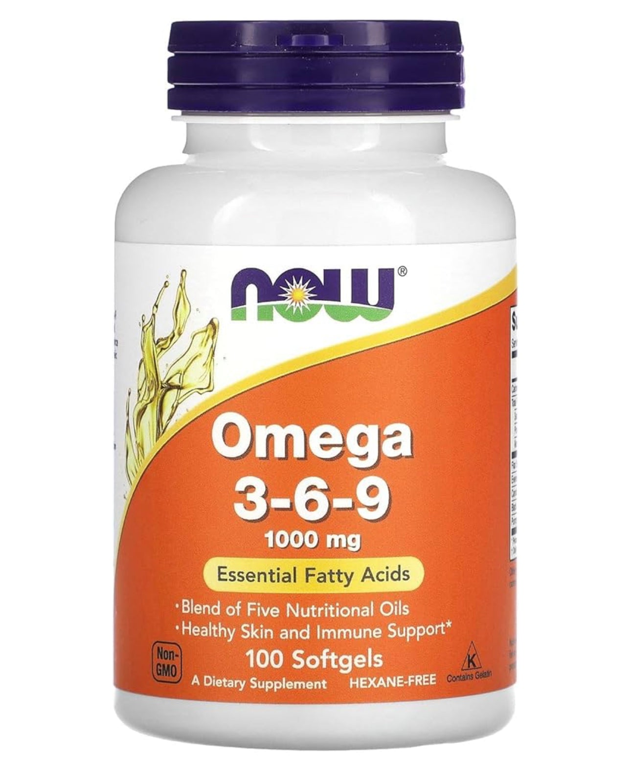 Now Omega 3-6-9 1000mg | Blend of Flax Seed‚ Evening Primrose‚ Canola‚ Black Currant & Pumpkin Seed Oils | For Healthy Skin & Immune Support | 100 Softgels; Exp 07/2027