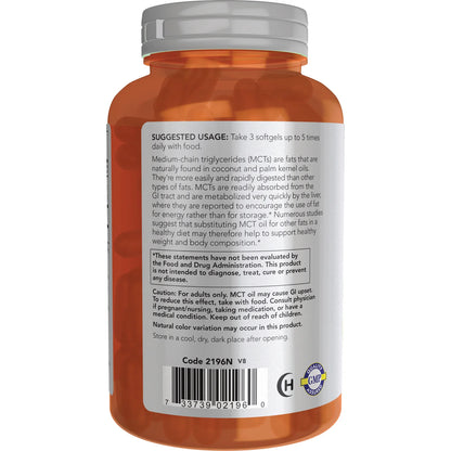 NOW MCT Oil 1000mg (Medium Chain Triglycerides) | Fat Burning | Weight Loss | Keto Friendly | 150 Softgels; Exp 06/2029