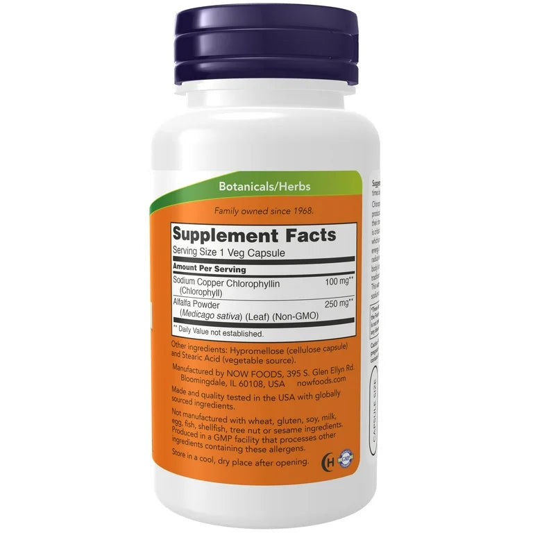 Now Chlorophyll Concentrate 100 mg with Alfalfa | Internal Deodorant | Controls Body Odor | Supports Collagen Synthesis for Healthy Skin | 100 Capsules; Exp 01/2028
