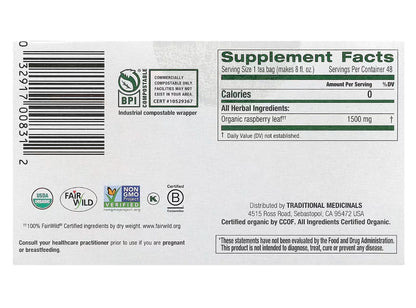 Traditional Medicinals Organic Raspberry Leaf Tea | Eases Menstrual Cramps & Supports a Healthy Pregnancy | 48 Tea Bags; Exp 03/2027