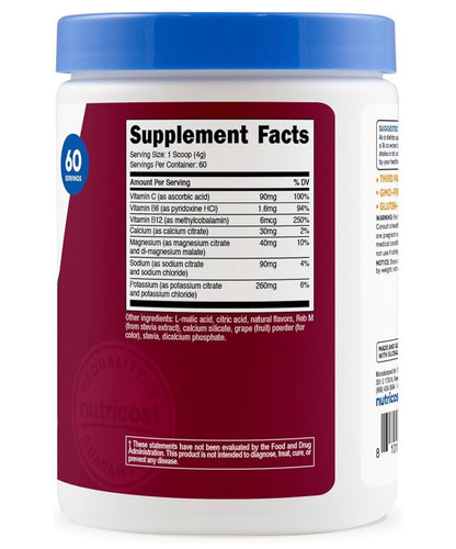 Nutricost Electrolyte Complex Powder | Hydration Drink Mix with Balanced Blend of Electrolytes, Vitamins & minerals | 60 Servings | Grape Flavored~8.4oz/234g; Exp 10/2028