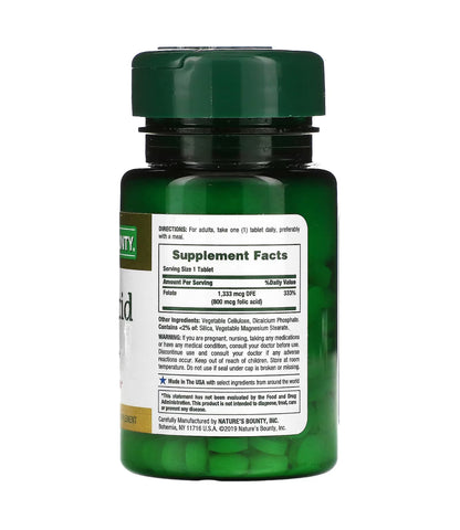 Nature's Bounty Folic Acid 800 mcg | Maximum Strength | Supports Cardiovascular Health | 250 Tablets, Exp 05/2027