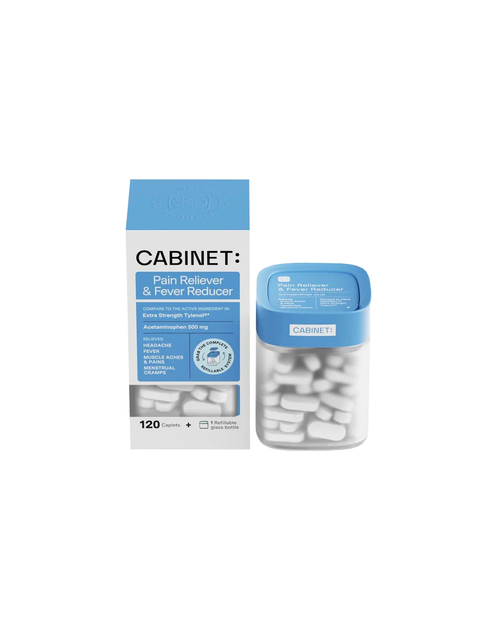 Cabinet 500mg Acetaminophen | Compares to Extra Strength Tylenol | Headache Relief, Toothaches, Sore Throat, and Fever Reducer | 120 Tablets; Exp 11/2025