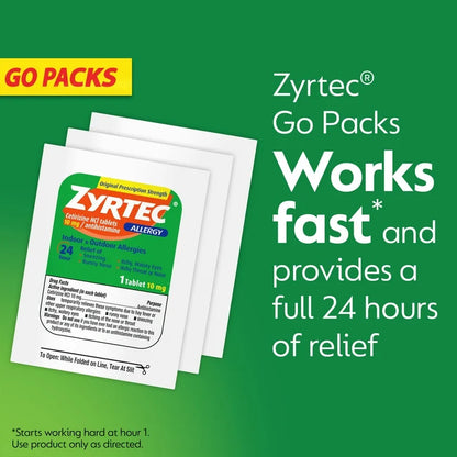 ZYRTEC 24 Hour Allergy Relief Tablets with Cetirizine HCl 10mg | Suitable for Adults and Children 6 years & older | 14 Tablets Exp 08/2025