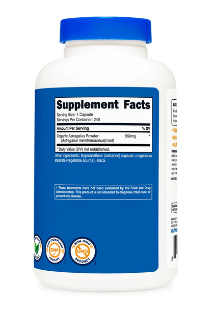 Nutricost Astragalus Root 550 mg | Supports Healthy Immune Cell Function, Cardiovascular and Liver Health | Support Healthy Production & Activity of Specialized White Blood Cells | Adaptogen | 240 Capsules; Exp 03/2028