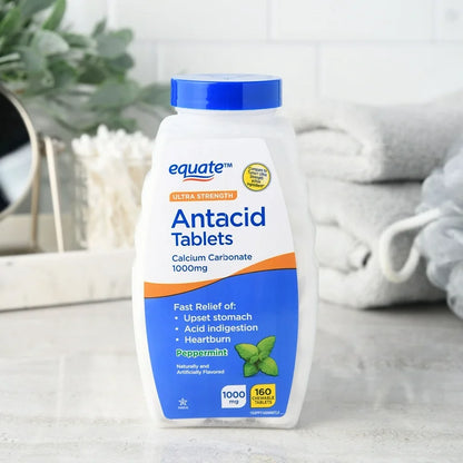 Equate Ultra Strength Antacid | 1000mg Calcium Carbonate | Similar to TUMS | Fast Relief of Upset Stomach, Acid Indigestion, Heartburn | 𝐏𝐞𝐩𝐩𝐞𝐫𝐦𝐢𝐧𝐭 Flavor ~ 160 Chewable Tablets; Exp 03/2027