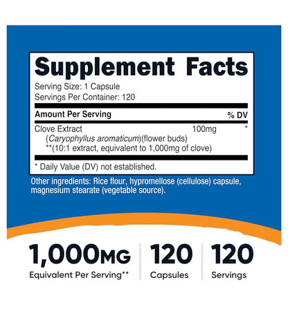 Nutricost Clove 1,000mg | Supports Digestive Health & Provides Antioxidant Protection | 120 Capsules; Exp 10/2028