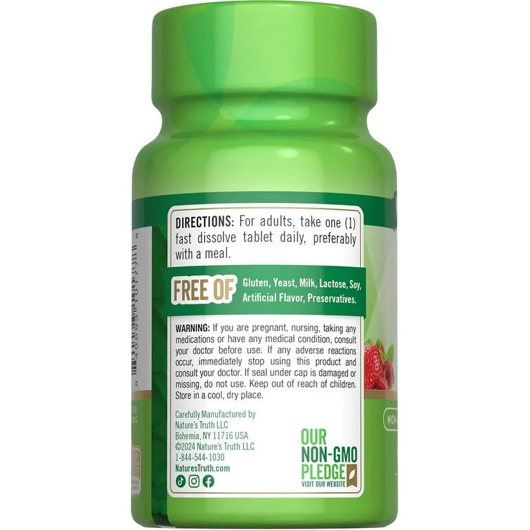 Nature's Truth Vitamin B-12 plus Folic Acid | Cyanocobalamin B12 2,500mcg & Folate 666 mcg DFE | 60 Chewable Tablets; Exp 01/2027