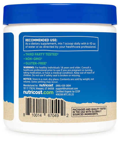 Nutricost 100% Organic Lion's Mane Mushroom Powder | 1000mg per Serving | 113 Servings | 100% Fruiting Body | 4oz/113g; Exp 11/2028