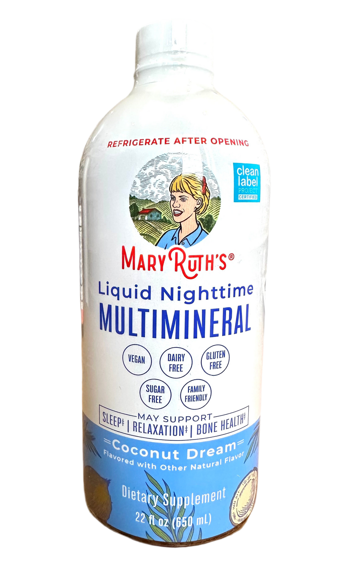 MaryRuth’s Organics Liquid Nighttime Multimineral | For the Whole Family (1 Year & Above) | Bedtime Routine with Magnesium Citrate, Calcium, Zinc, Vitamin D3, MSM, Chromium | Coconut Dream, 22oz/650ml; Exp 04/2027