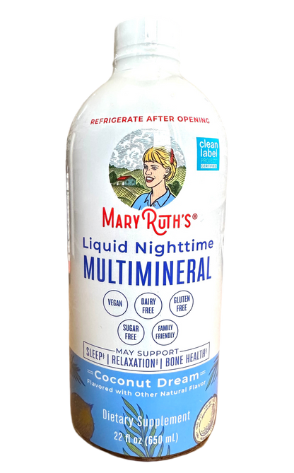 MaryRuth’s Organics Liquid Nighttime Multimineral | For the Whole Family (1 Year & Above) | Bedtime Routine with Magnesium Citrate, Calcium, Zinc, Vitamin D3, MSM, Chromium | Coconut Dream, 22oz/650ml; Exp 04/2027