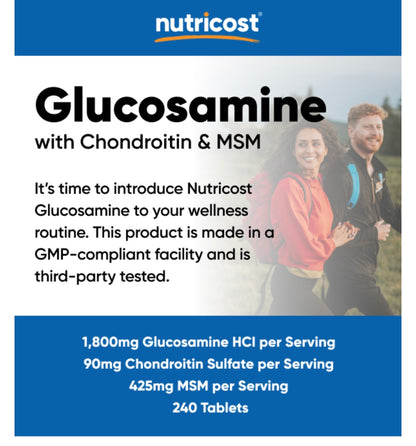Nutricost Glucosamine 1800mg with Chondroitin & MSM | Promotes Normal Joint Mobility & Comfort | 240 Tablets; Exp 03/2029
