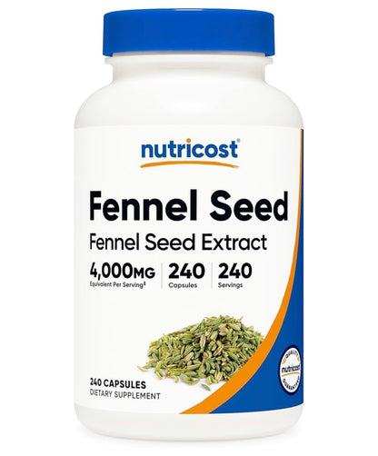 Nutricost Fennel Seed 4,000mg | Promotes Healthy Digestion & Respiratory Function | 240 Capsules; Exp 09/2028