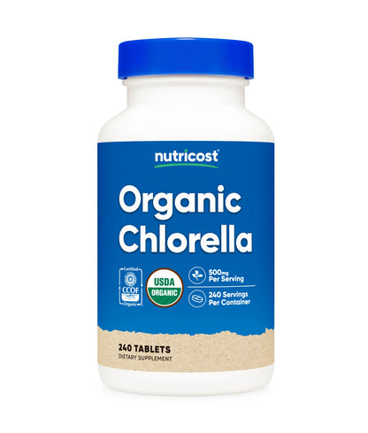 Nutricost Organic Chlorella 500 mg | Chlorophyll Source | Enhances Immunity & Endurance | Improves Cholesterol & Blood Sugar Levels | 240 Tablets; Exp 10/2027