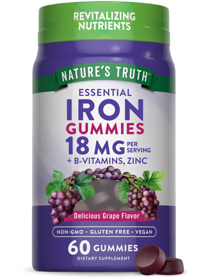 Natures Truth Iron Gummies | with Zinc & B Vitamins | Grape Flavor, 60 Gummies Exp 10/2025