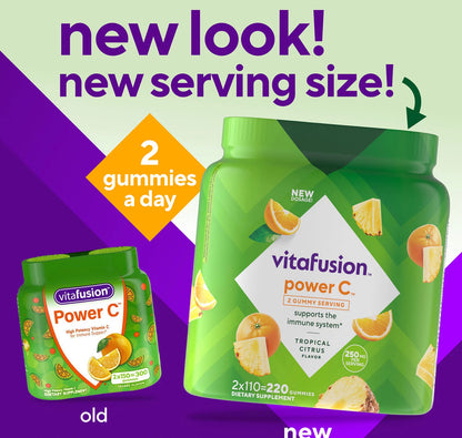 Vitafusion Power C Vitamin C Gummies | Immune Support | For Healthy Glowing Skin | Orange Flavored | 220 Gummies; Exp 11/2025