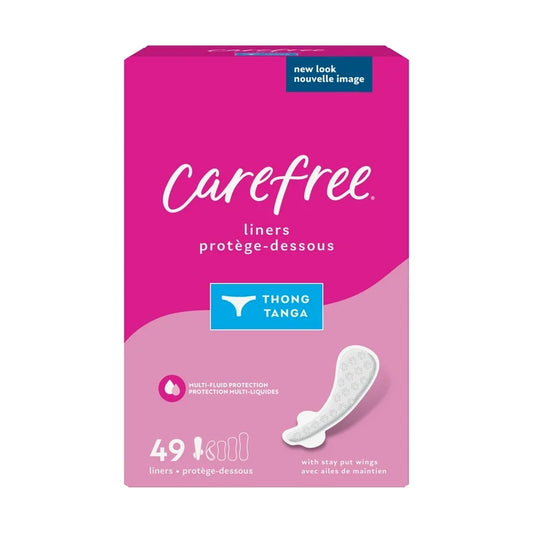 Carefree® Regular Thong Panty Liners With Wings | Multi-Fluid Protection | Flat | Unscented ~ 49 Liners
