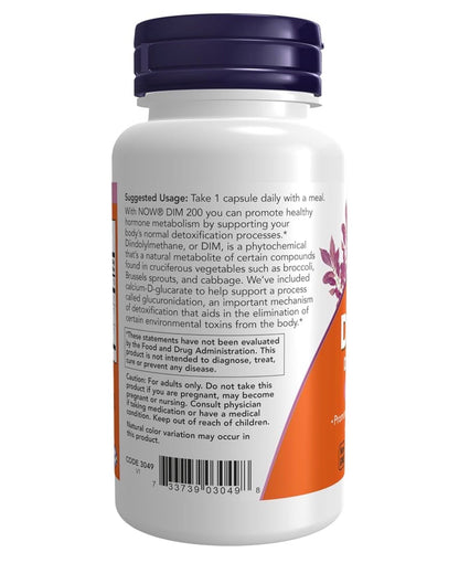 NOW DIM 200 (Diindolylmethane) with Calcium D-Glucarate | Promotes Healthy Hormone Metabolism | 90 Capsules; Exp 06/2029