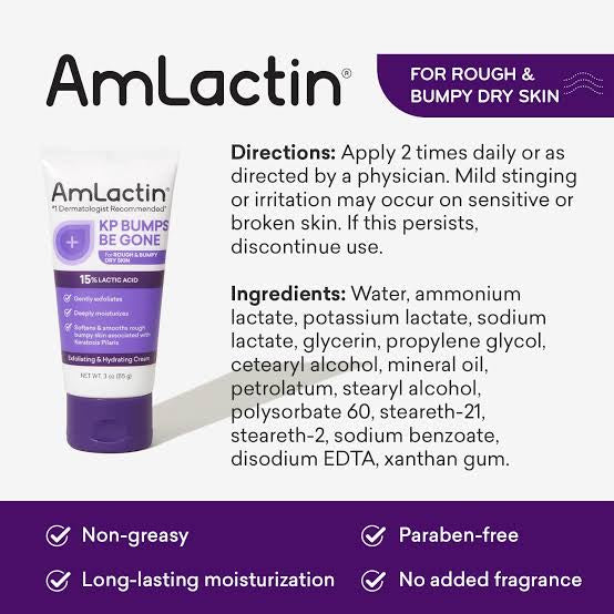 AmLactin KP Bumps Be Gone | Keratosis Pilaris Moisturizing Cream with 15% Lactic Acid | Exfoliator and Moisturizer for Dry, Rough and Bumpy Skin | 3oz/85g