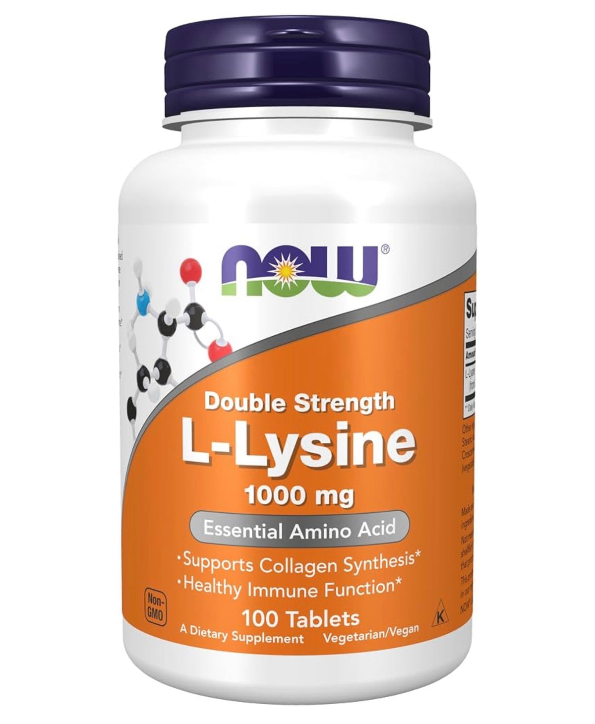 NOW L-Lysine 1,000 mg | Double Strength | Supports Immune System,  Required for the Maintenance of Structural Proteins | Antiviral | 100 Tablets; Exp 05/2031