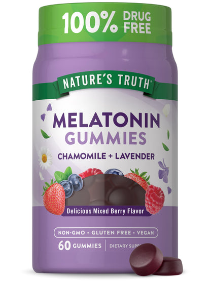 Nature's Truth Melatonin 3mg | with Magnesium Citrate (30mg), Chamomile and Lavender | Berry Flavor | 60 Gummies Exp 12/2025
