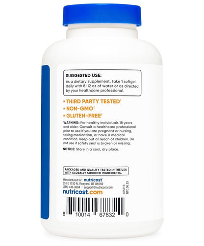Nutricost Cod Liver Oil | Promotes Bone, Skin Health, Vision Support & Immune System Function w/High Absorption Vitamin A | 120 Softgels; Exp 07/2028
