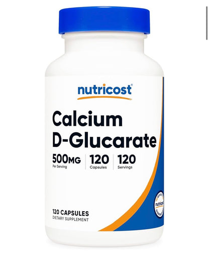 Nutricost Calcium D-Glucarate 500mg | Promotes a Healthy Inflammatory Response | Provides Healthy Detoxification Support 120 Capsules; Exp 08/2028