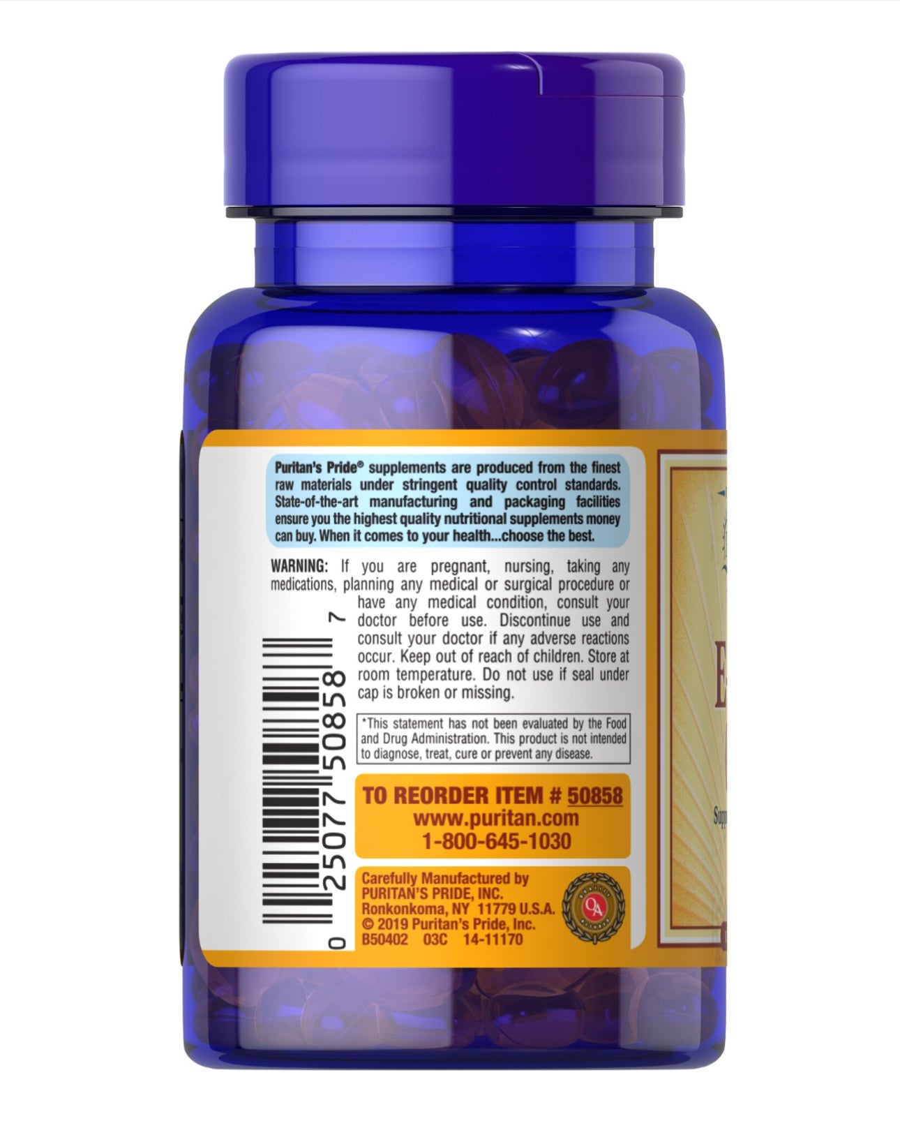 Puritan’s Pride Vitamin E 180mg (400 IU) | Antioxidant | Supports Healthy Immune & Vascular System | Contributes to Healthy Skin | 50 Rapid Release Softgels; Exp 02/2028