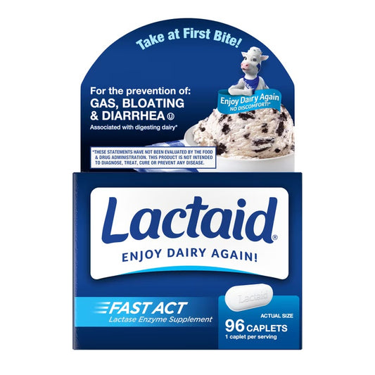 Lactaid Original Strength Lactase Enzyme | 9000 FCC Lactase Enzyme/Serving | 96 Servings | Prevents Gas, Bloating & Diarrhea Associated with Lactose Intolerance | Suitable for Adults & Children, Ages 4 & up | 96 Caplets; Exp 11/2028