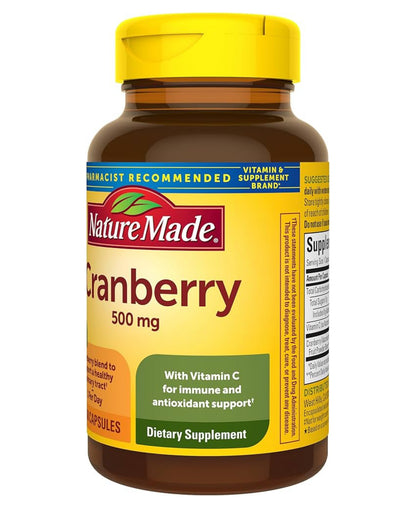 Nature Made Cranberry 500mg with Vitamin C | One Per Day | For Immune & Antioxidant Support | Cranberry Blend for Urinary Tract Health | 60 Capsules; Exp 11/2025