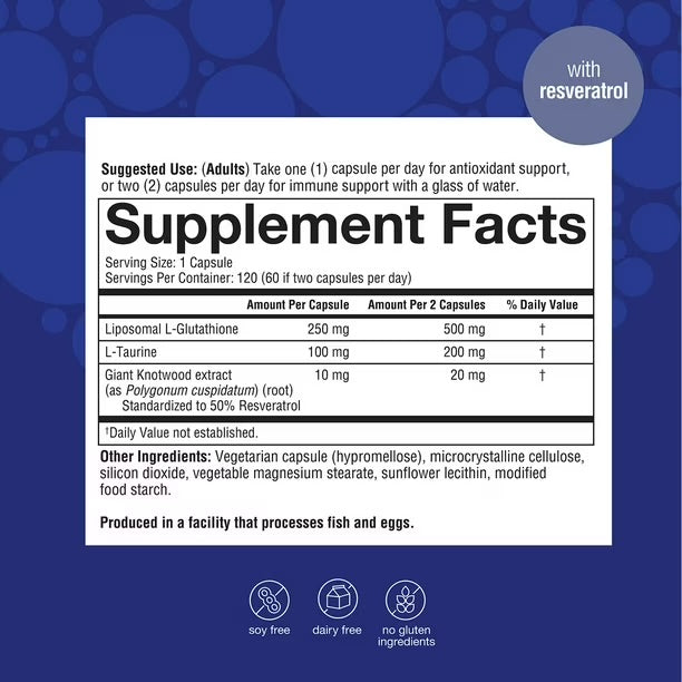 Youtheory Liposomal Glutathione+ with Resveratrol & Taurine