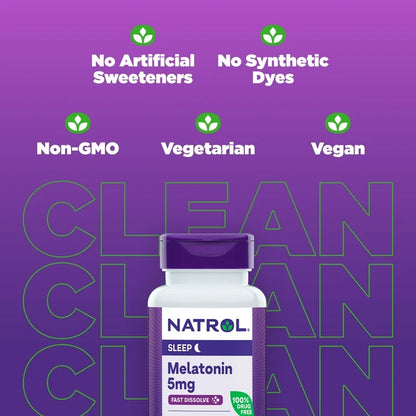 Natrol Fast Dissolve Melatonin 5 mg | Nighttime Sleep Aid for Adults | 90-Day Supply | Strawberry & Other Natural Flavors, 90 Tablets, Exp 03/2026