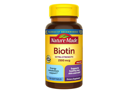 Nature Made Extra Strength Biotin 2500 mcg | 150 Day Supply | For Healthy Hair, Skin & Nail Support | 150 Softgels; Exp 02/2026