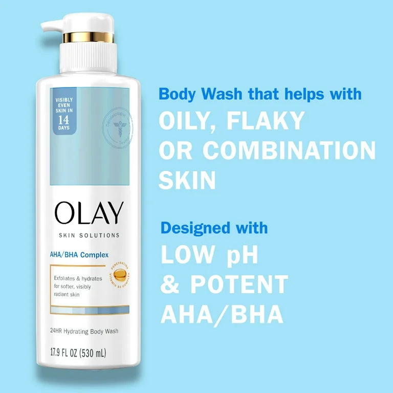 Skin Solutions Hydrating Body Wash with AHA/BHA Complex | Exfoliating | 17.9oz/530ml