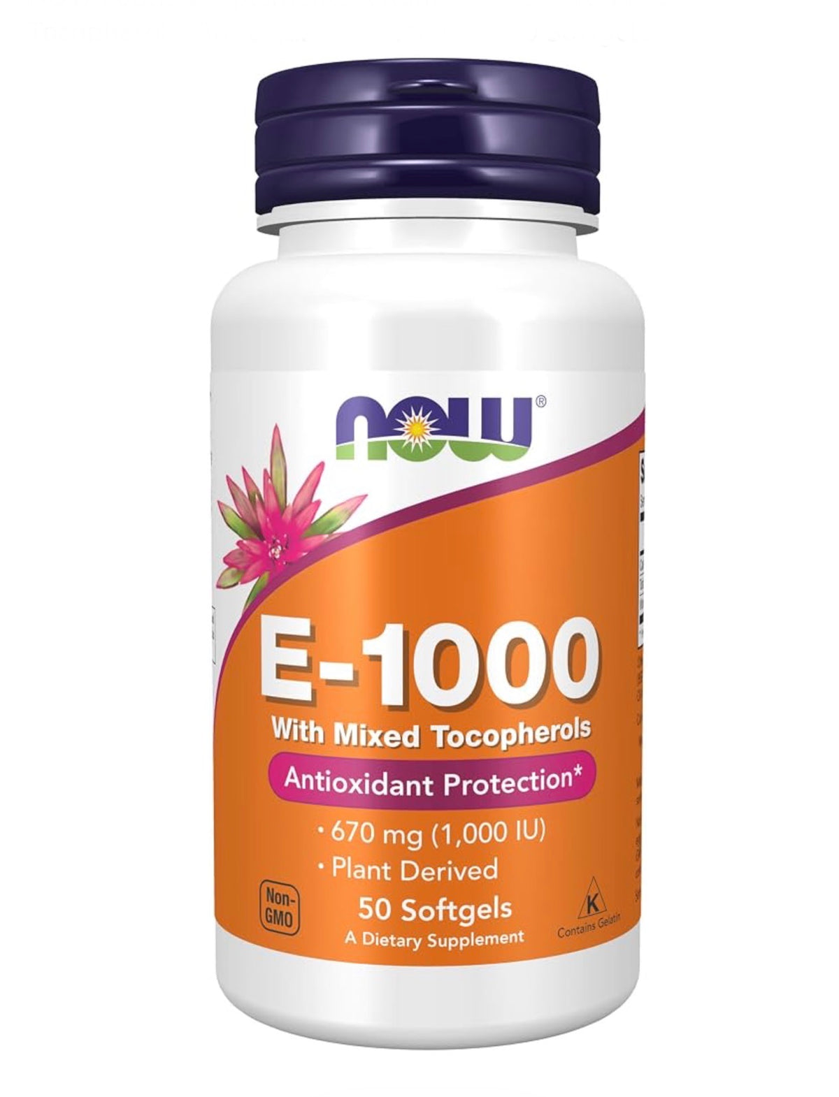 NOW Vitamin E 1,000iu with Mixed Tocopherols | Antioxidant Protection | 50 Softgels; Exp 01/2030
