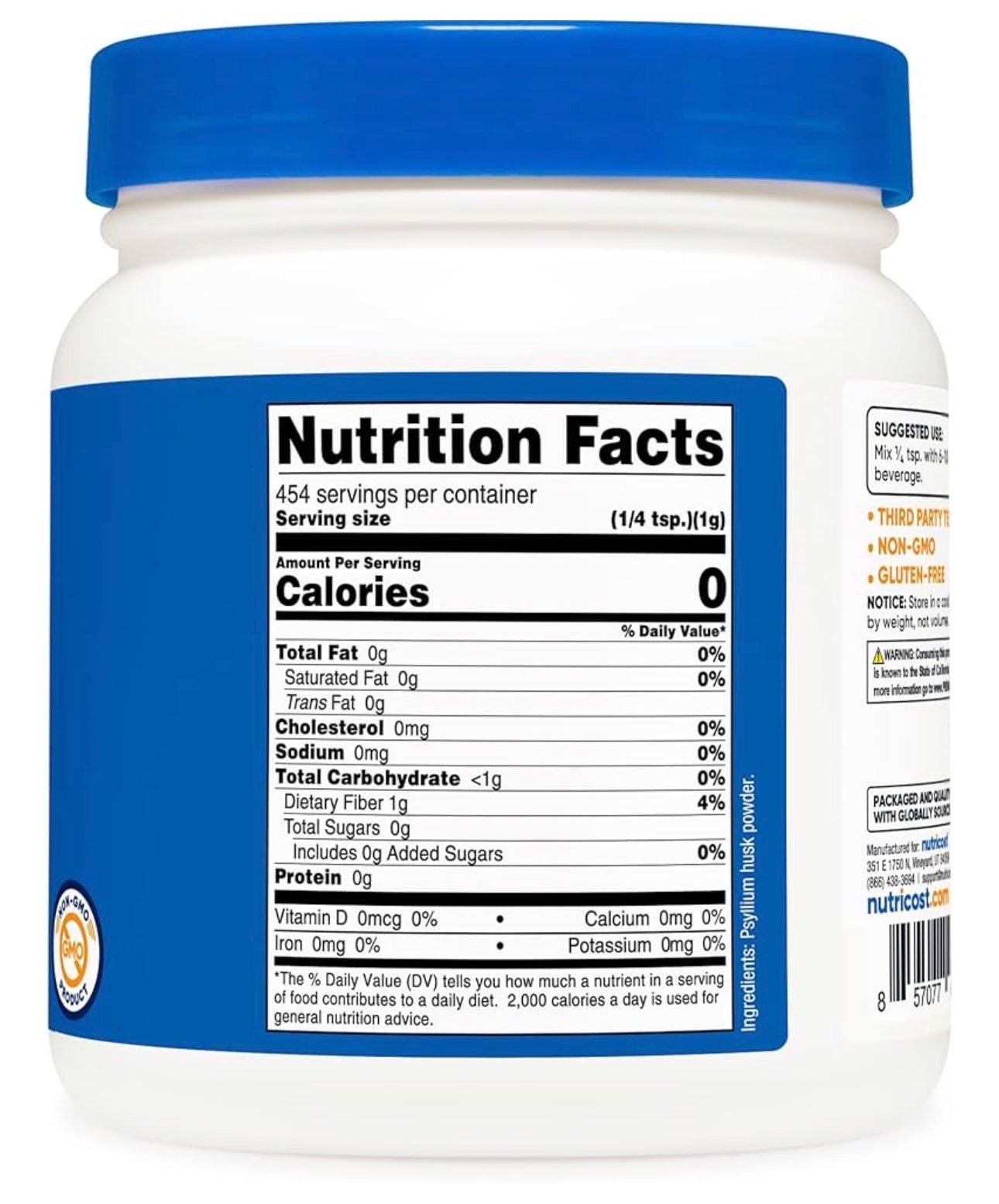 Nutricost Pure Psyllium Powder | Soluble Fibre | Natural Fiber Supplement | Appetite Management | Promotes Regularity & Helps Support Normal Bowel Elimination | 1 lb/454g; Exp 01/2029
